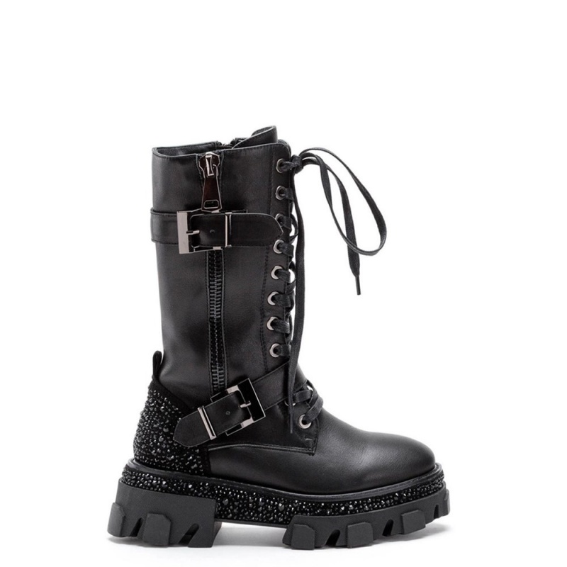 Bottes Plates Alma En Pena Boot With Rhinestone Detail Noir Femme | BSR-45842616